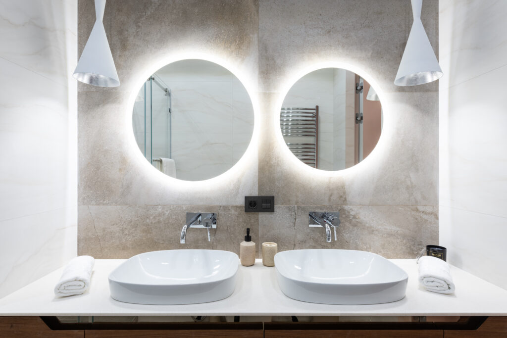 Bathroom interior with mirror and sink