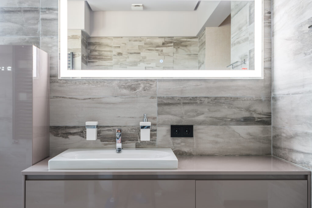 White ceramic sink with faucet