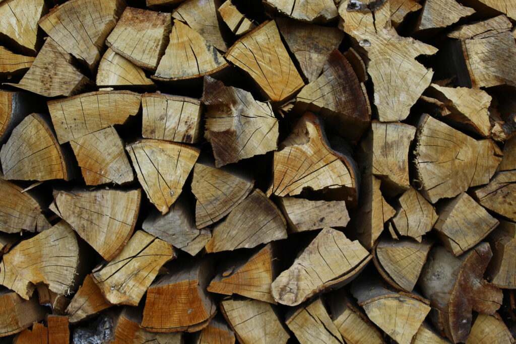 Close up of a pile of chopped wood