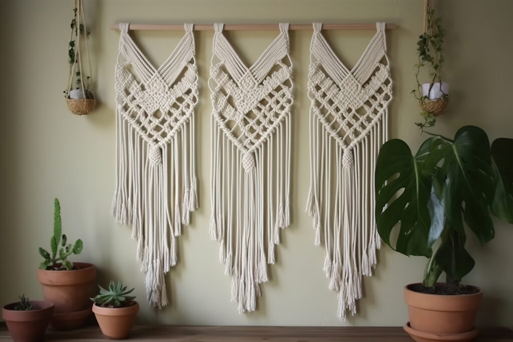 DIY macrame wall hanging. Boho style home decor. Generative AI