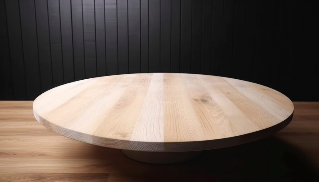 Empty beautiful round wood table top counter on interior in clean and bright with shadow background, Ready,white background, for product montage..