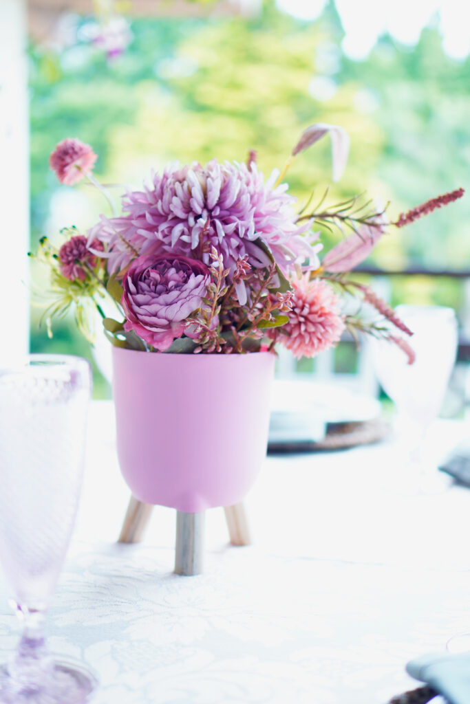 Flower bouquet in a pink vase