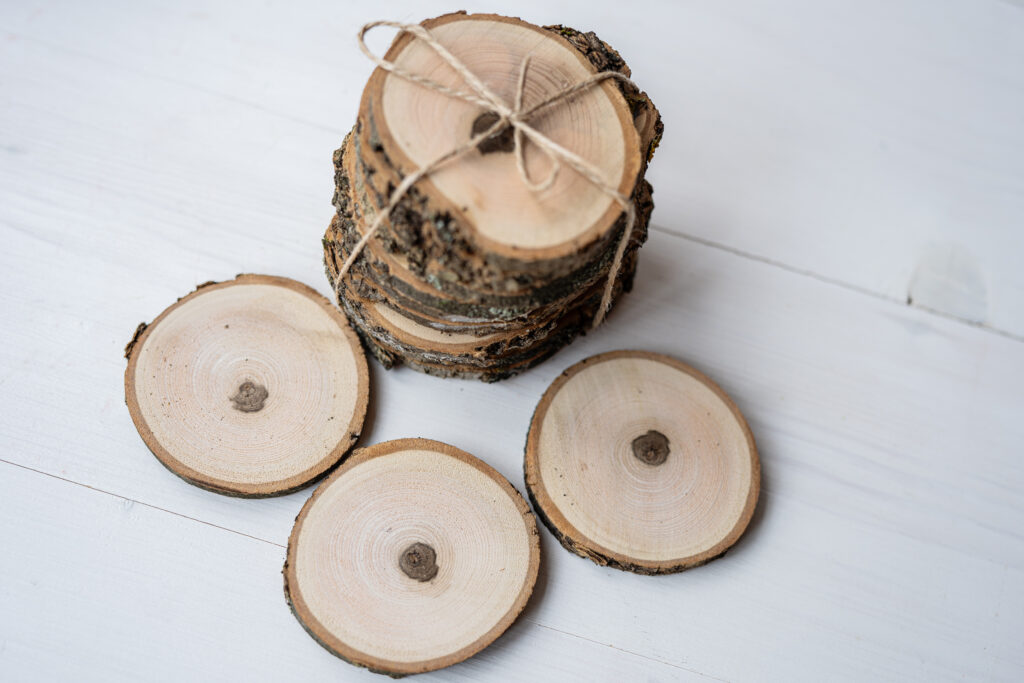 natural ash tree raw log slice coasters with bark