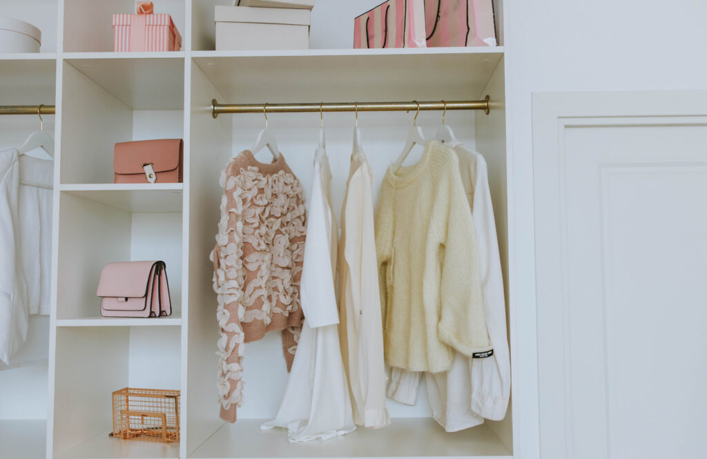 Organized white wooden closet