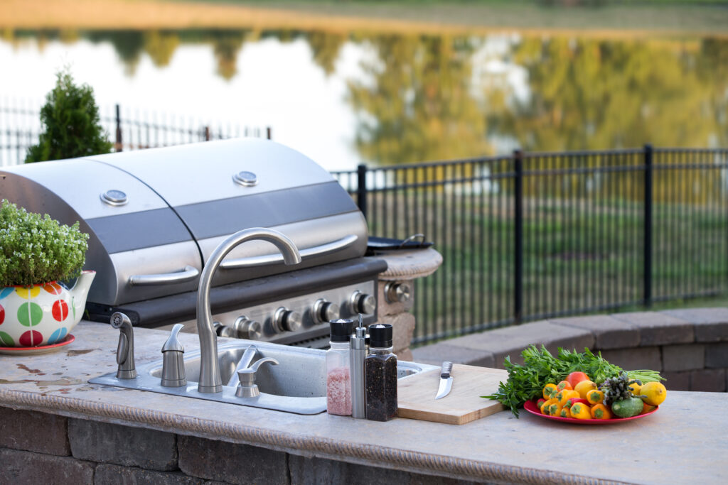 Preparing a healthy meal in an outdoor kitchen