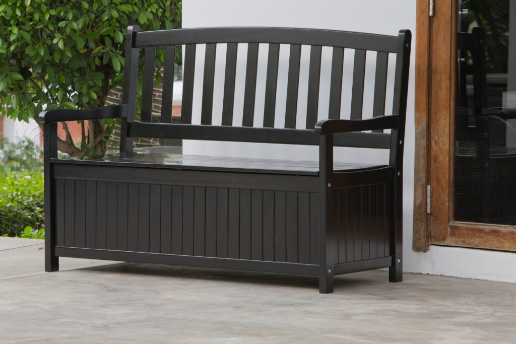 The storage bench in the backyard.