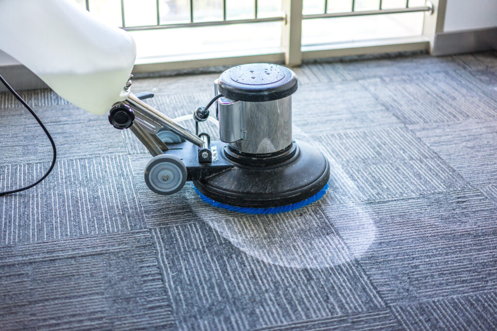 washing floor with machine