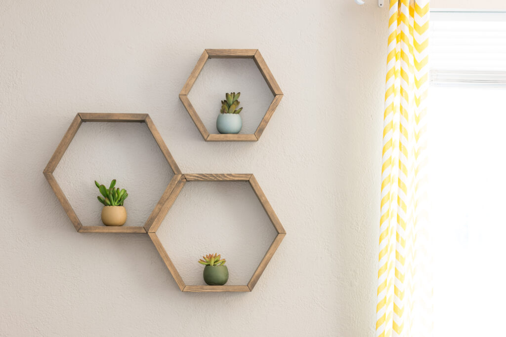 Wooden hexagon shelves