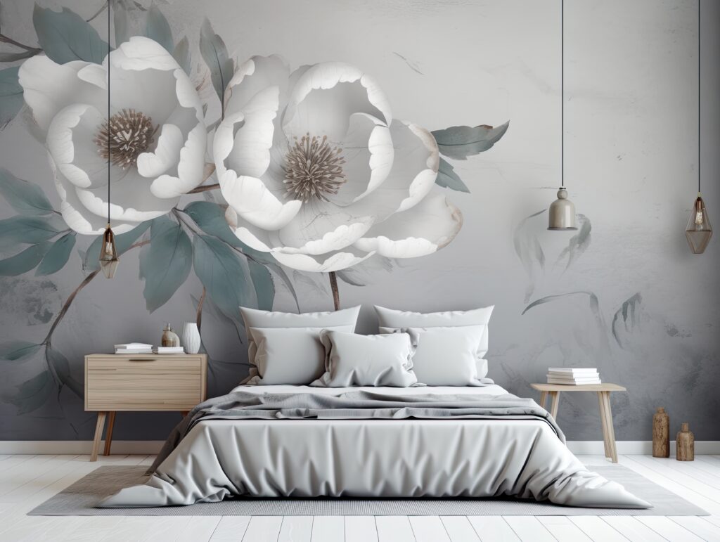 3D Mural Wallpaper with Simple Floral Painting for Bedroom Decor - AI Generated