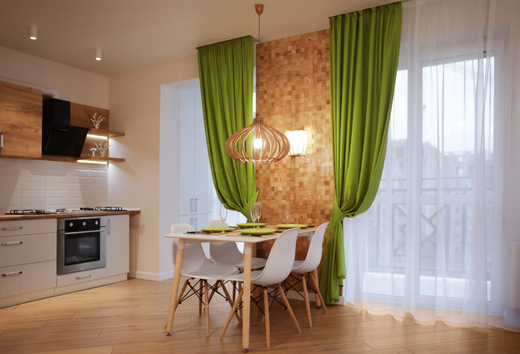 Table served for dinner in kitchen