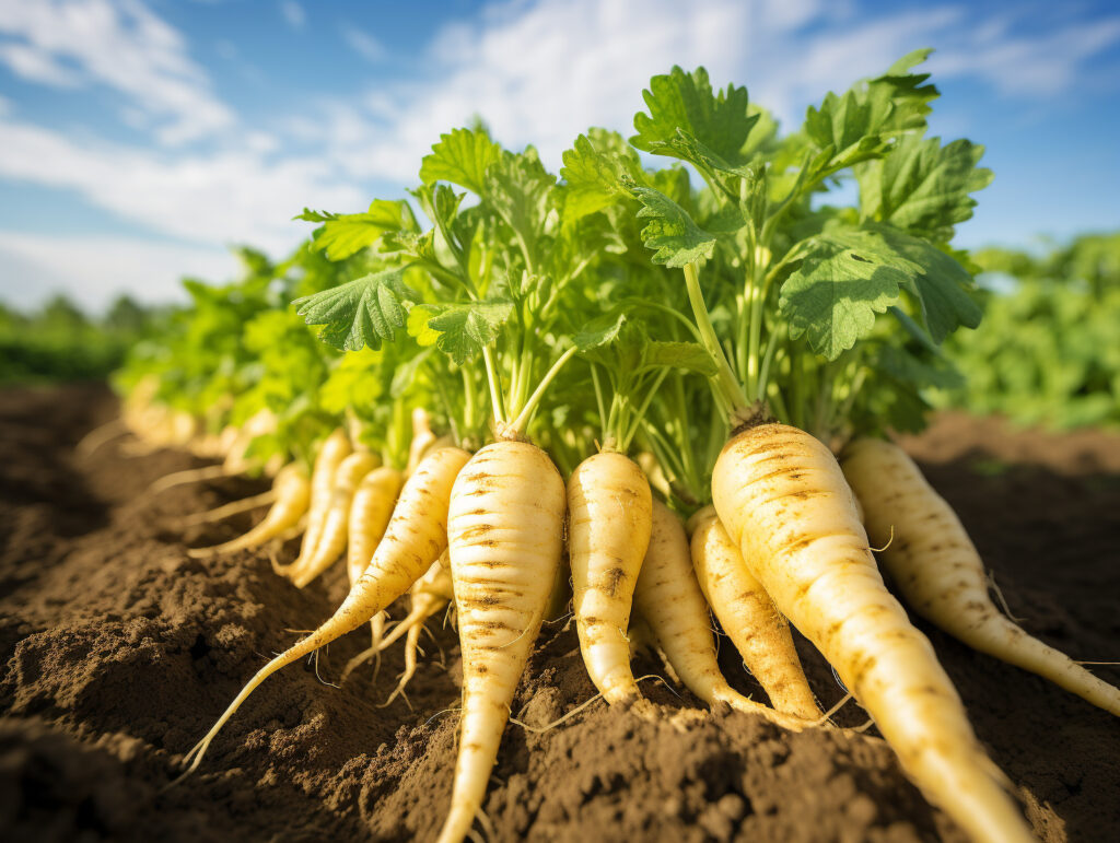 A Close Up of Parsnips Growing on a Farm
