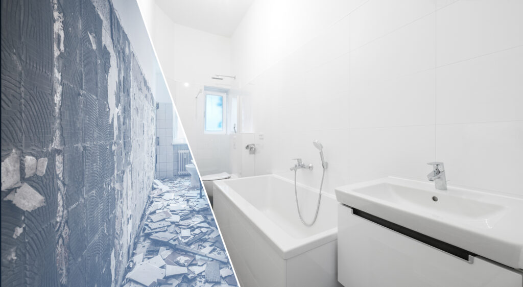 bathroom renovation - old and new bathroom  -