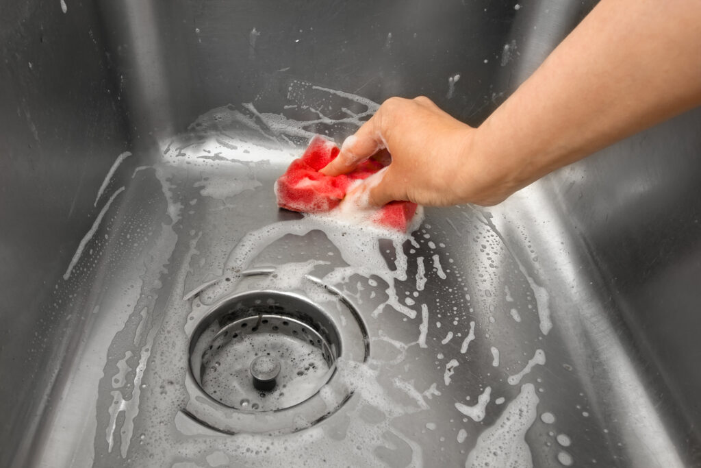 hand cleaning kitchen sink