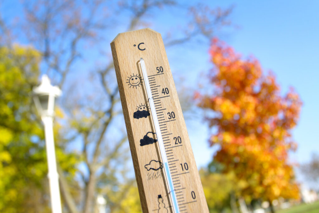 nice weather in the autumn shown with mercury thermometer