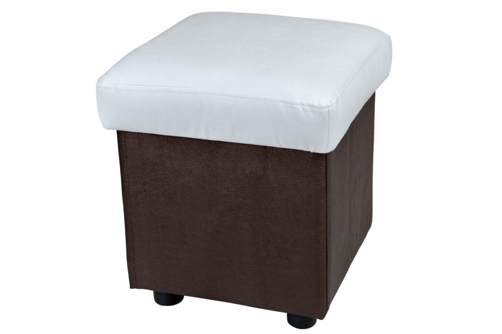 pu leather storage ottoman seat white and dark brown color