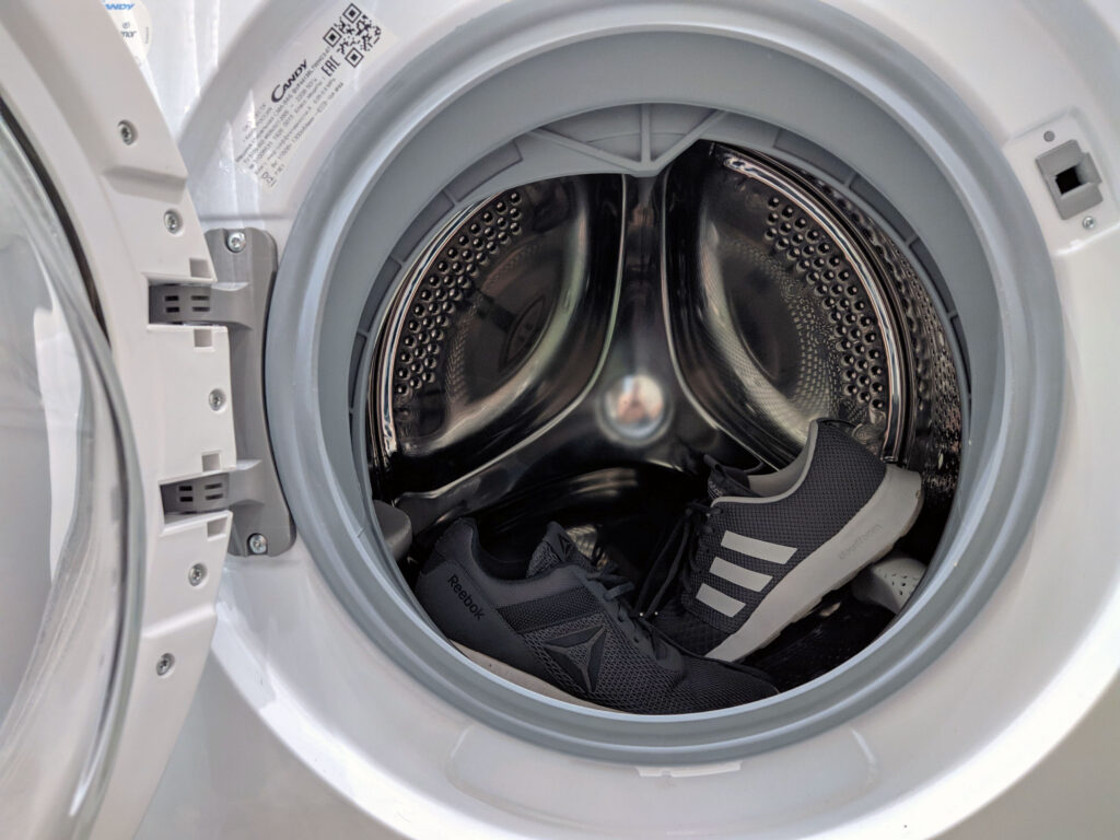 Rubber shoes inside a washing machine