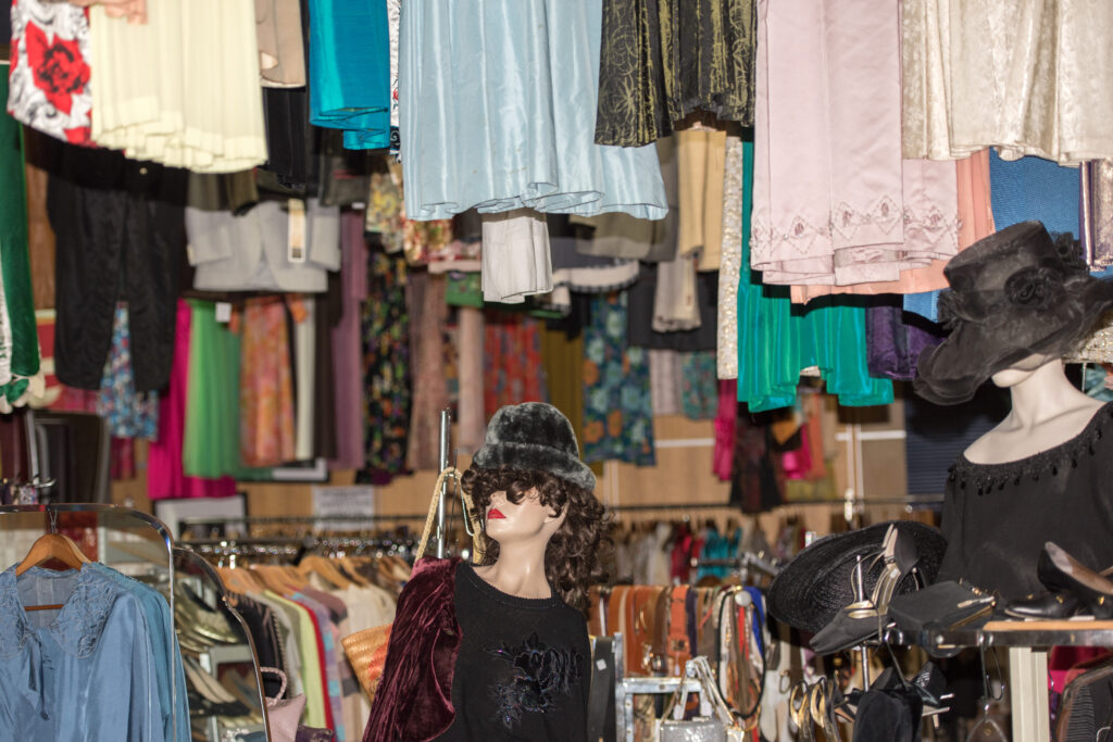 Vintage clothes for sale inside a shop