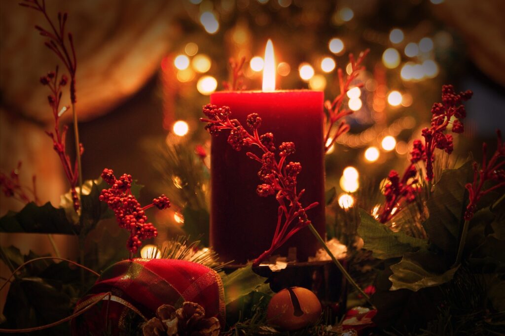 christmas, candle, red