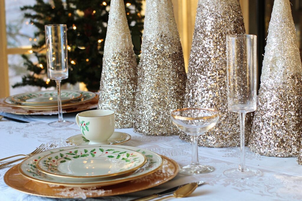 christmas dinner, christmas table, table setting