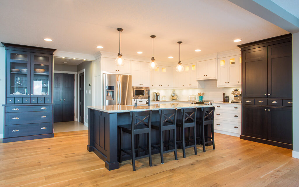 Bright kitchen with overhead lights