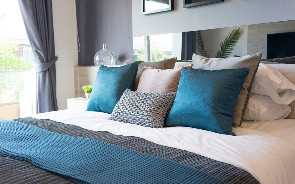 Bed with blue accents