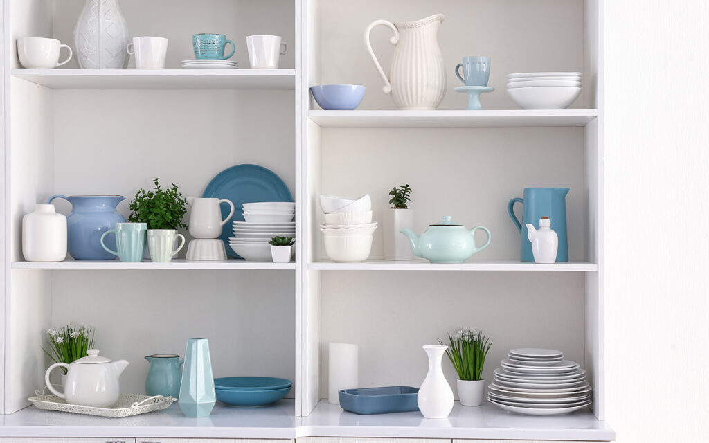 Open cabinets in a kitchen