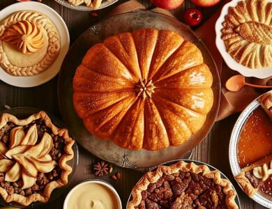 many different types of pies are arranged on a table