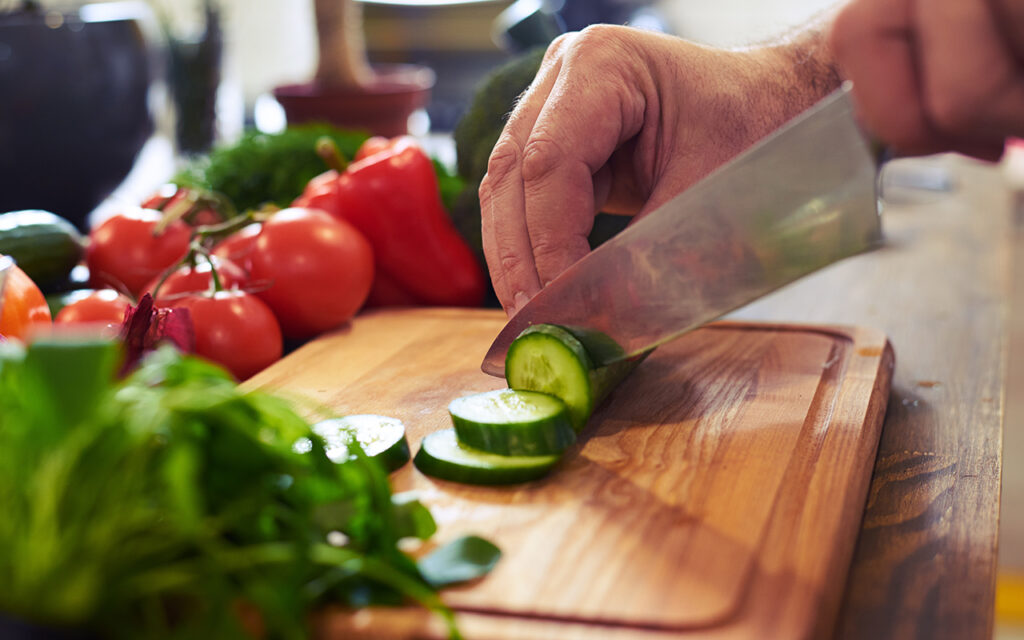 Cutting board in use