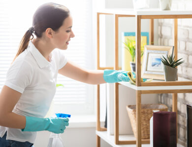 Woman cleaning her house