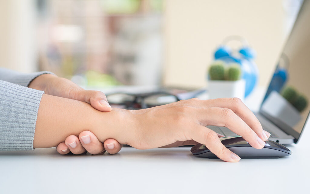 Strained typing hand