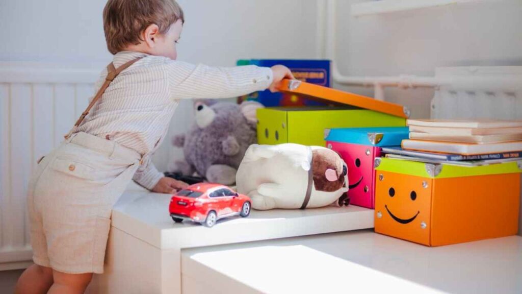 a child playing with toys in a room