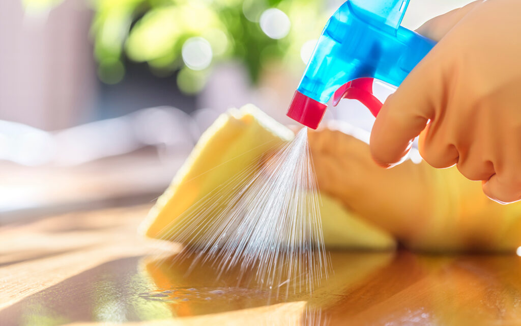 Cleaning a countertop with a spray cleaner