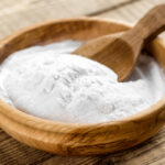 Baking soda in a wooden bowl