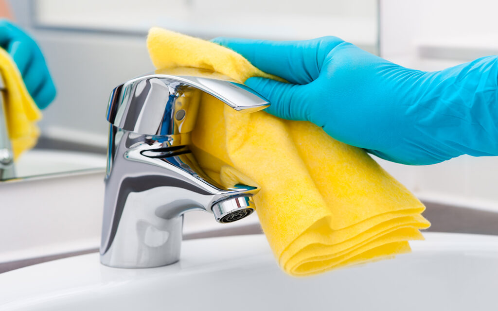 Cleaning a bathroom sink