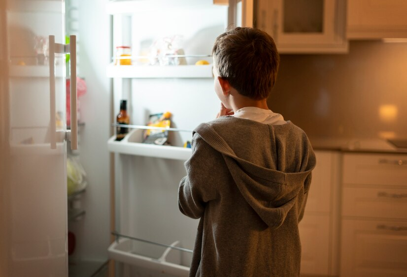 Child looking in the fridge