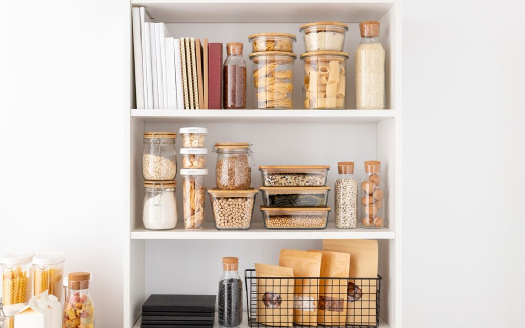 Organized kitchen shelves