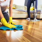 Cleaning floor with a rag