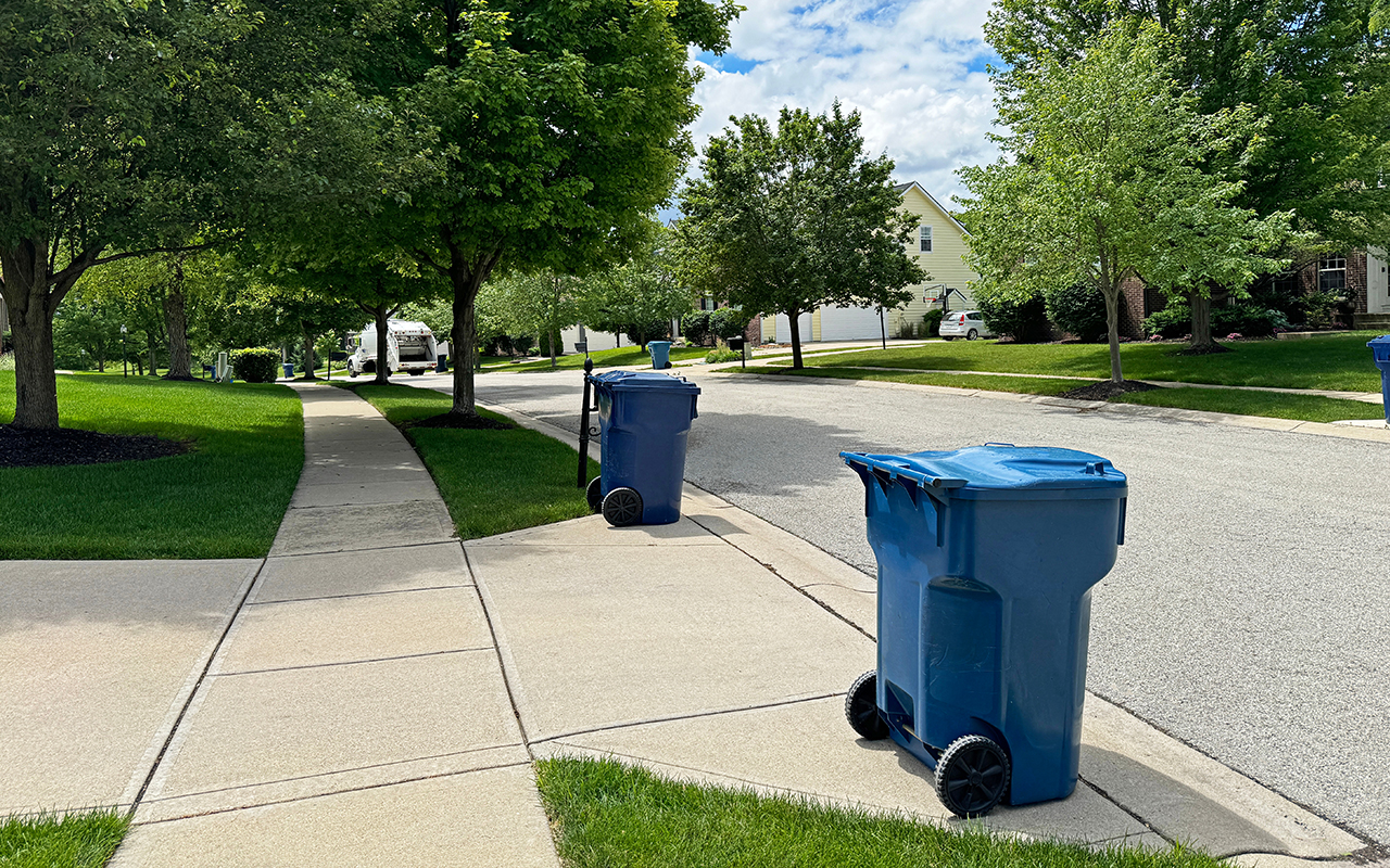 Trash bins on the curb