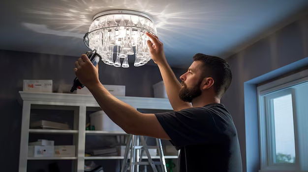 Man hanging a chandelier 