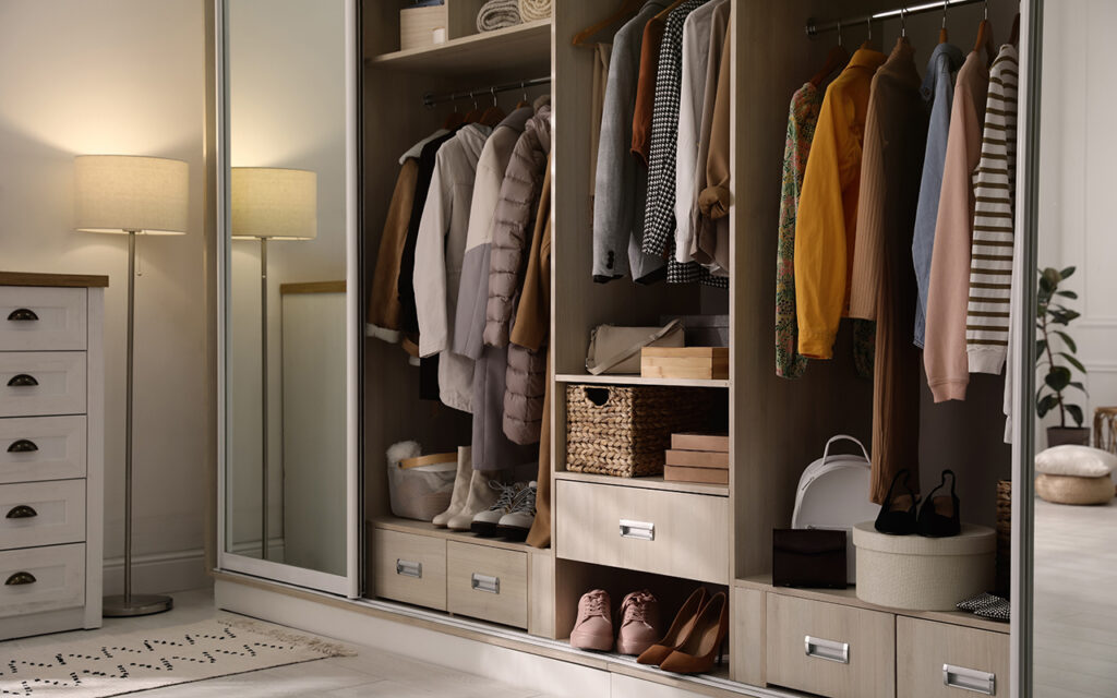 Closet with clothes and accessories 