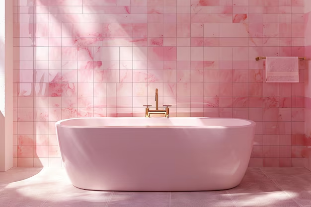 Pink bathroom with tiles