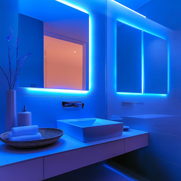 Bathroom mirror with lights around it