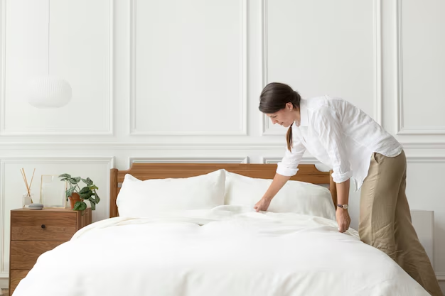 Woman making her bed